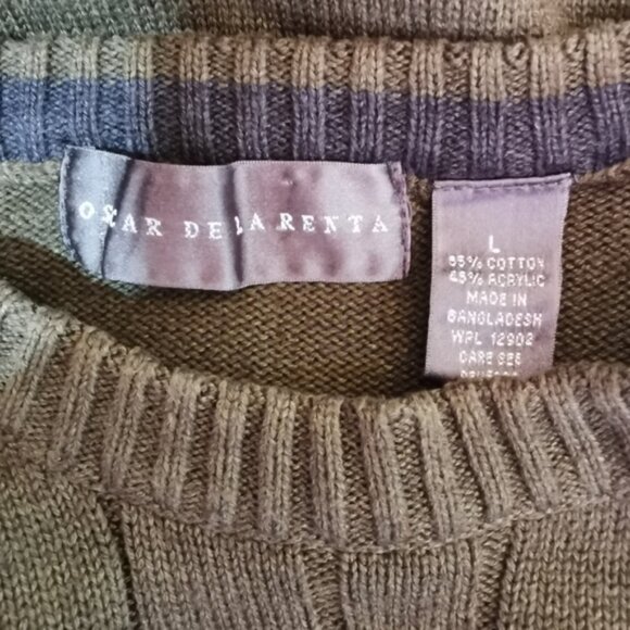 Oscar de la Renta Military Green Crew Neck Sweater - Sz M - Picture 6 of 6